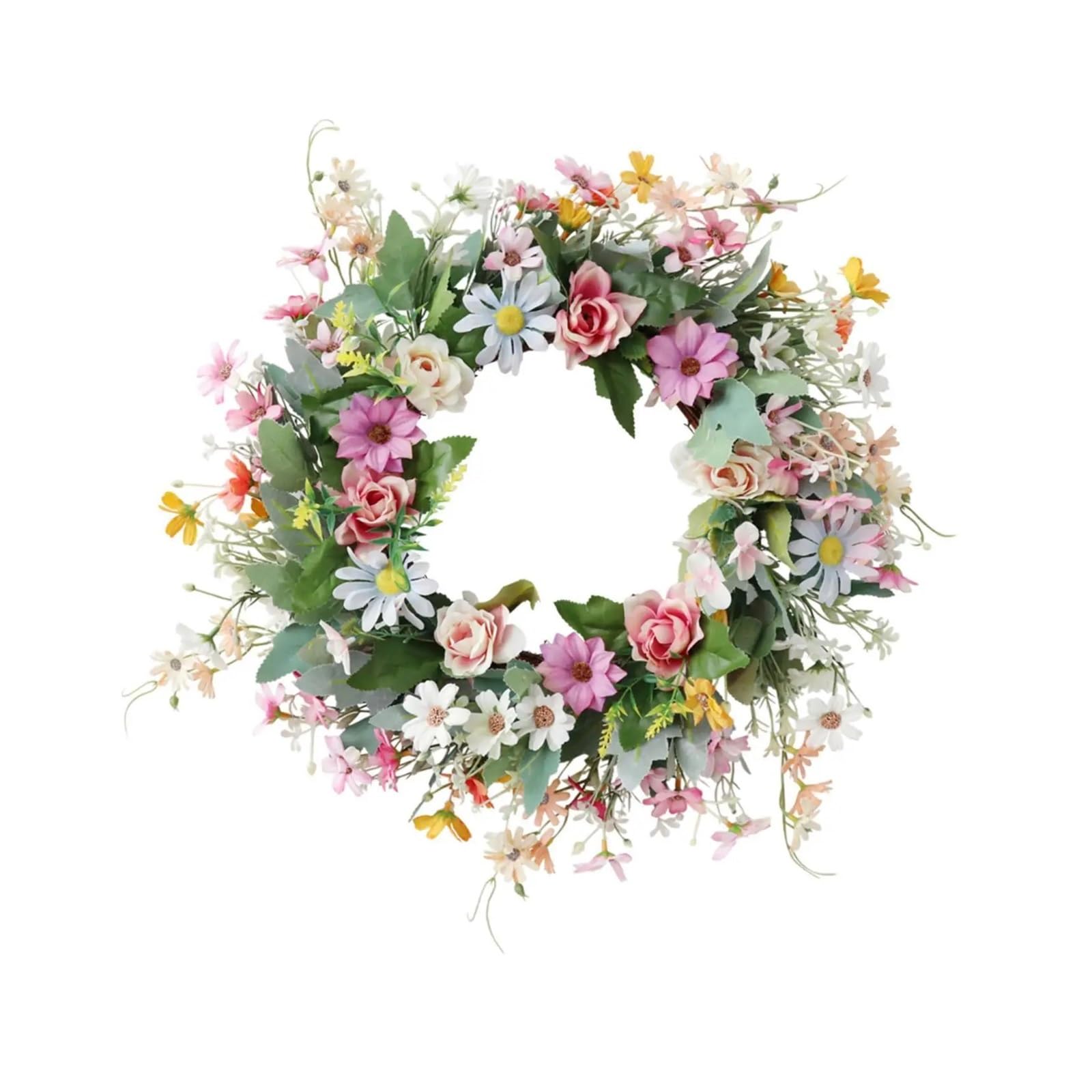 Door Wreath Daisy Wreath 45cm Artificial Silk Flower Colorful Round Garland Door Decor