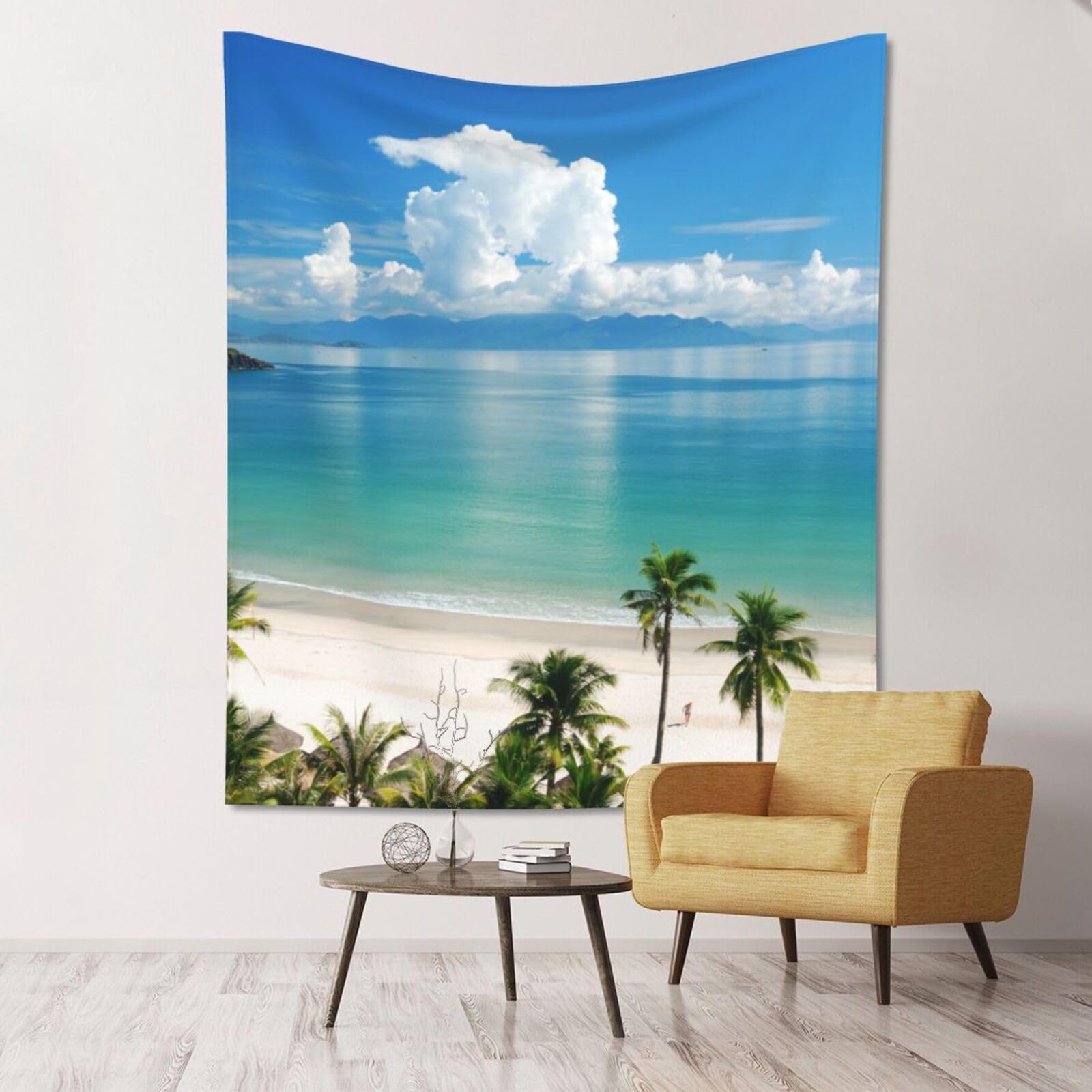 WKSGDSG Large Wall Hanging, Machine Washable Tapestry For Dorm Room, Beach And Palm Tree, Lightweight Polyester Wall Art For Bedroom Living Room, 152x130cm