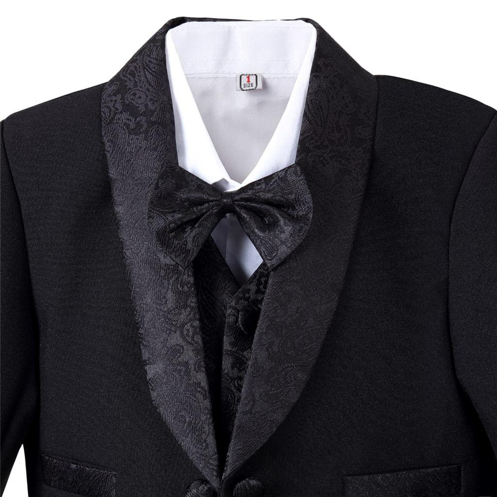 Lito Angels Smoking Completo Elegante per Bimbo Bambino, Set 5 Pezzi (Giacca, Gilet, Camicia, Papillon e Pantaloni) Nero Bianco Avorio 96 92 98 104