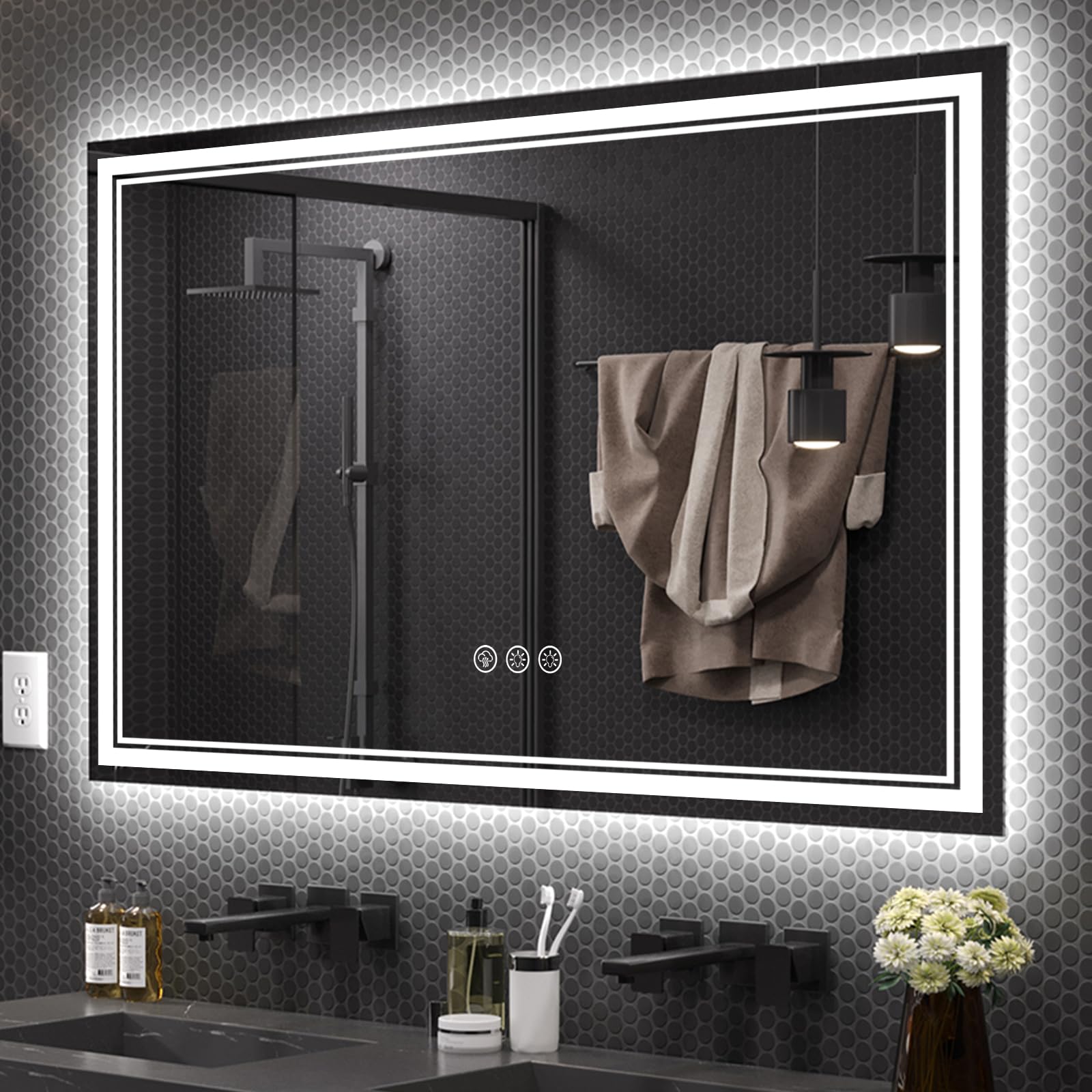 Ratsamee 60x36 LED Bathroom Mirror with Lights, Backlit+Front Lit, Anti-Fog