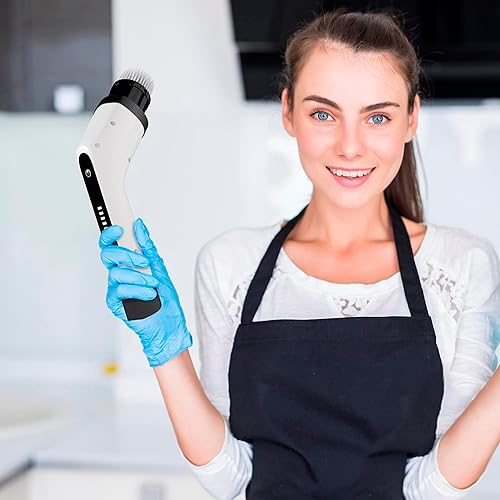 Miniatura 8 de Paquete de 12 fregadores eléctricos portátiles para limpiar baño, cocina, automóvil, blanco 7 en 1 con mango largo, potente limpiador eléctrico de