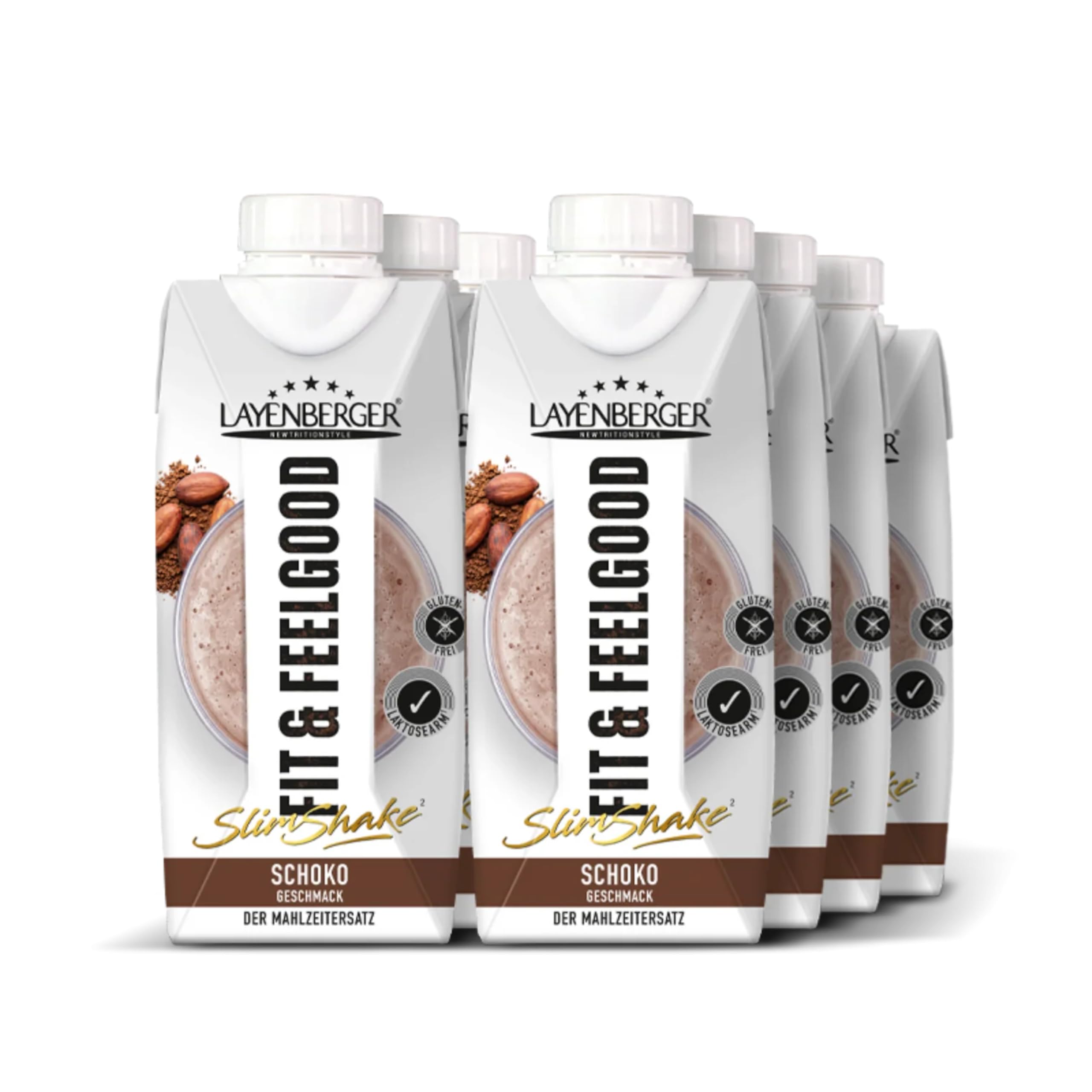 Layenberger Fit&Feelgood Slim Shake Fixfertig, trinkfertiger Mahlzeitersatz für 8 Portionen mit je 208 kcal (8x 330 ml) - Schokolade