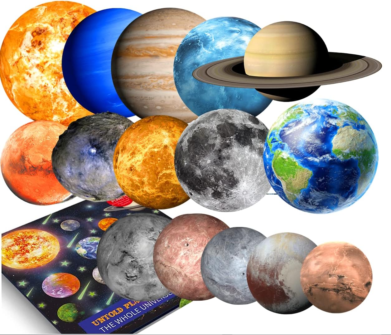 UNTOLD PLANETS 195+PCS Glow in The Dark Planets for Ceiling Decorations, Star Stickers Sun, Moon Pluto Wall Stickers for Kids, Boys Room Decor, Wall Decals Christmas Gift