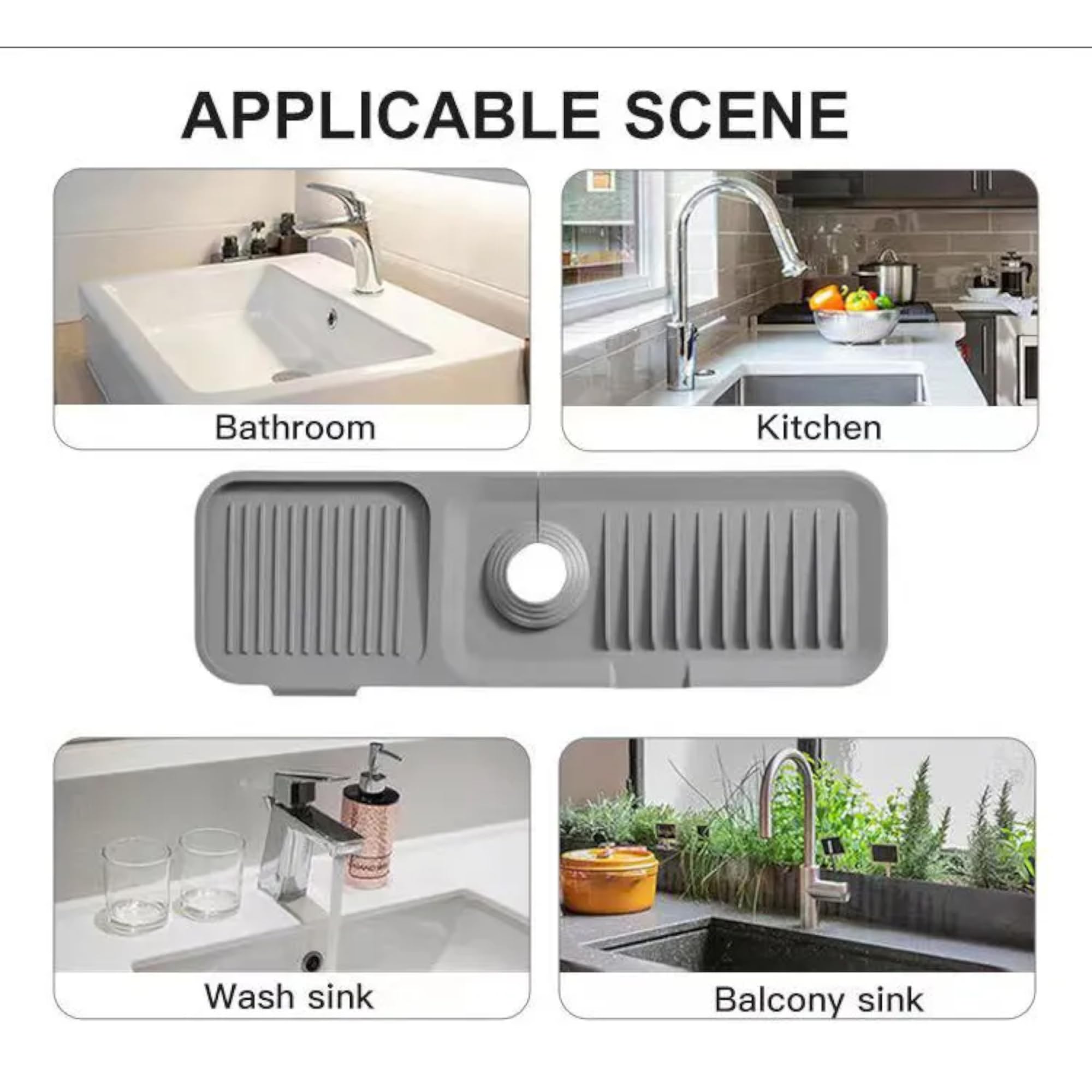 BBTISG Silicone Faucet Mat, Transparent Kitchen Sink Splash Guard Rotatable Sink Tap Drip Catcher Tray With 5° Slope For Kitchen, Bathroom, Sink Sponge Holder (45 X 14cm