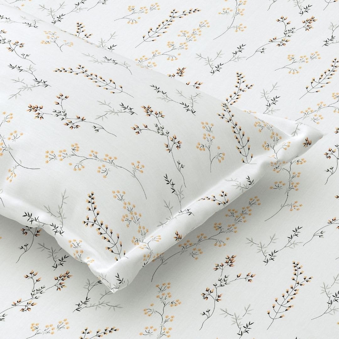 Jaipur Weaves Bedsheet King Size 100% Pure Cotton Bed Sheet with 2 Pillow Covers, 240 TC Premium Bedding Set, 108x108 inches, Super Soft Cozy (Spring Tulips Yellow, Super King)