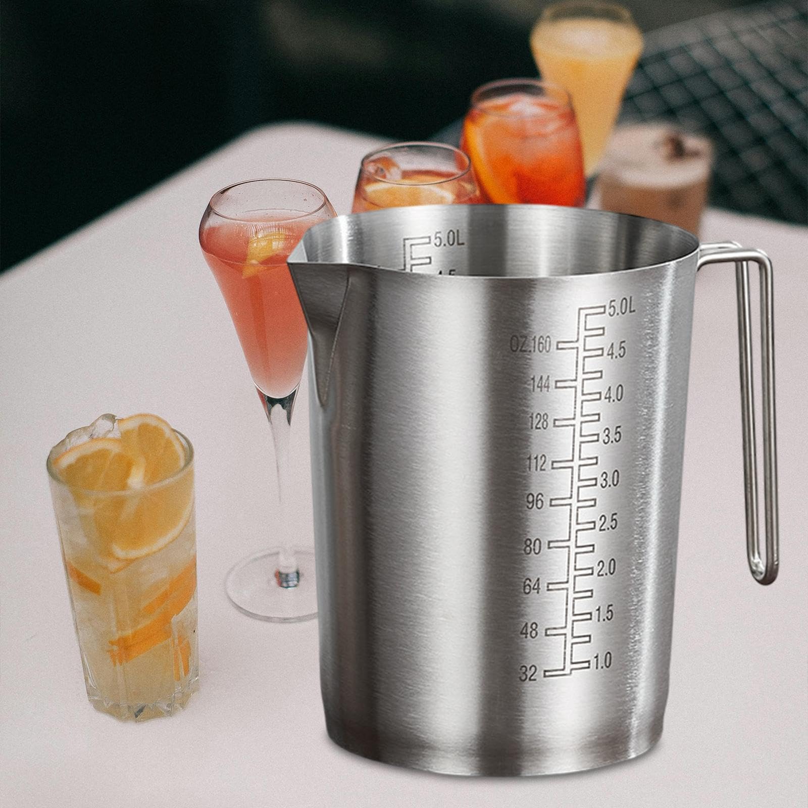 Generic Vaso Medidor con Graduaciones Internas Y Externas, Acero Inoxidable, Mango, Boquilla para Verter, Utensilio de Cocina Adecuado para, 5l, Individual