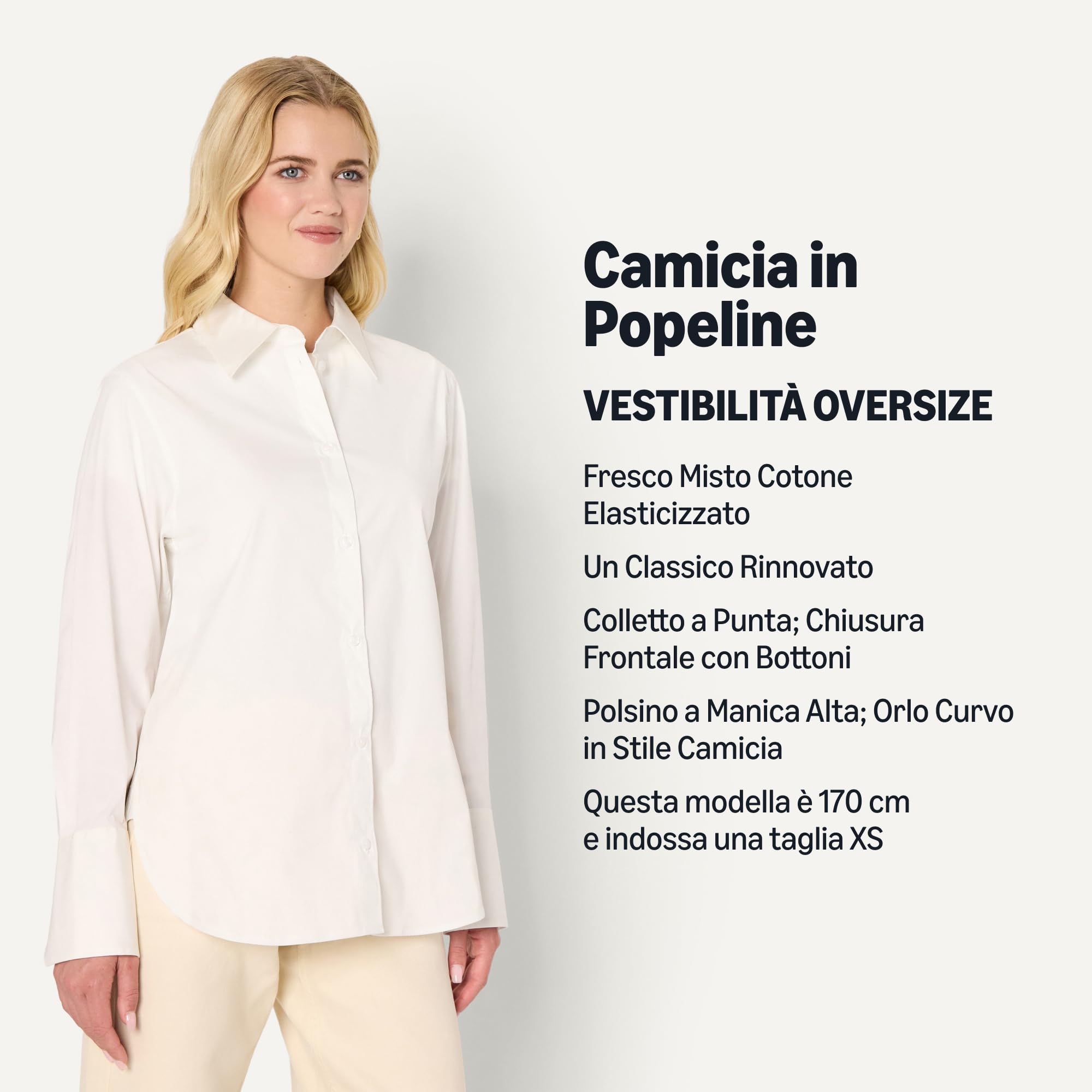 Amazon Essentials Camicia Elegante Button-Down in Popeline di Cotone Elasticizzata Vestibilità Oversize Donna