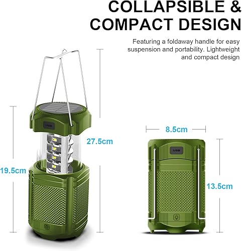 Miniatura 5 de Linterna de campamento de 5000 mAh solar con manivela LED telescópica cargador USB para cortes de energía, lámpara portátil recargable con pilas,
