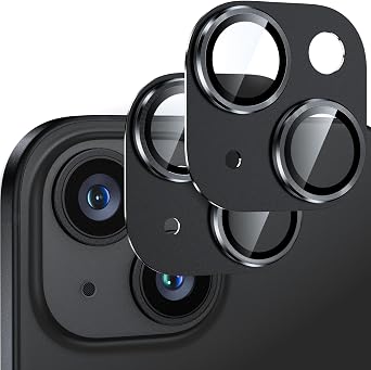 Camera Protector for iPhone 15/iPhone 15 Plus, Set of 2, Camera Protection, Aluminum Alloy, Tempered Glass, iPhone 15/15 Plus Camera Cover, Scratch Resistant, Shockproof, Overexposure