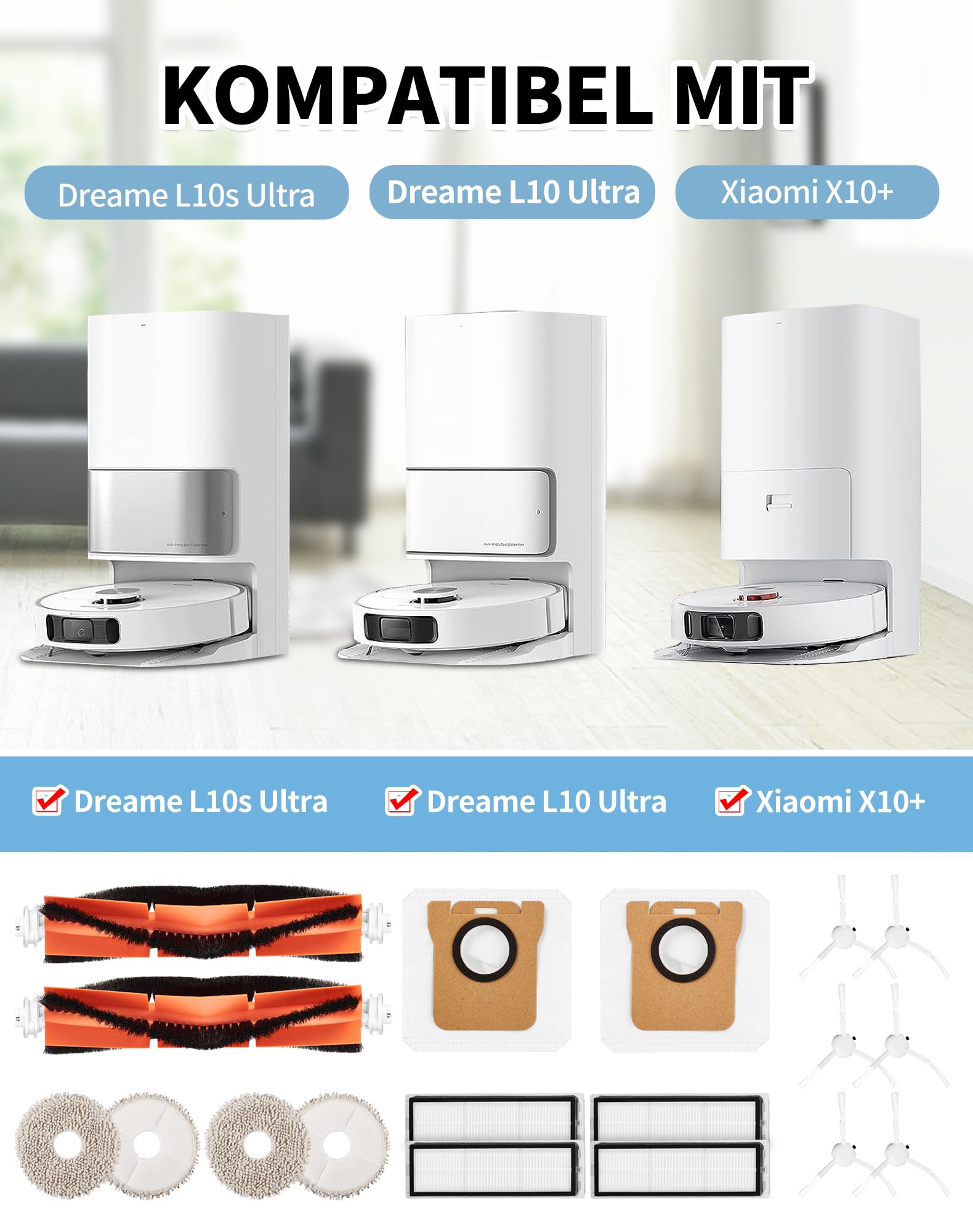 X20 Accessories Compatible Avec Les Aspirateurs Robots Dreame L10 Prime / L10s Pro Rouleau Brosse Principale Filtre Hepa Chiffon De Nettoyage Piu00e8ce De Rechange Accessoires Aspirateur Robot Xiaomi