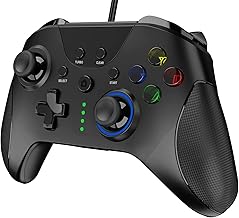 Wired Pro Gaming Controller with ALPS high-precision joystick and ALPS trigger Dual Vibration Gamepad with Back 4 Programmable Keys Turbo for PC Switch Android (Black&LED)
