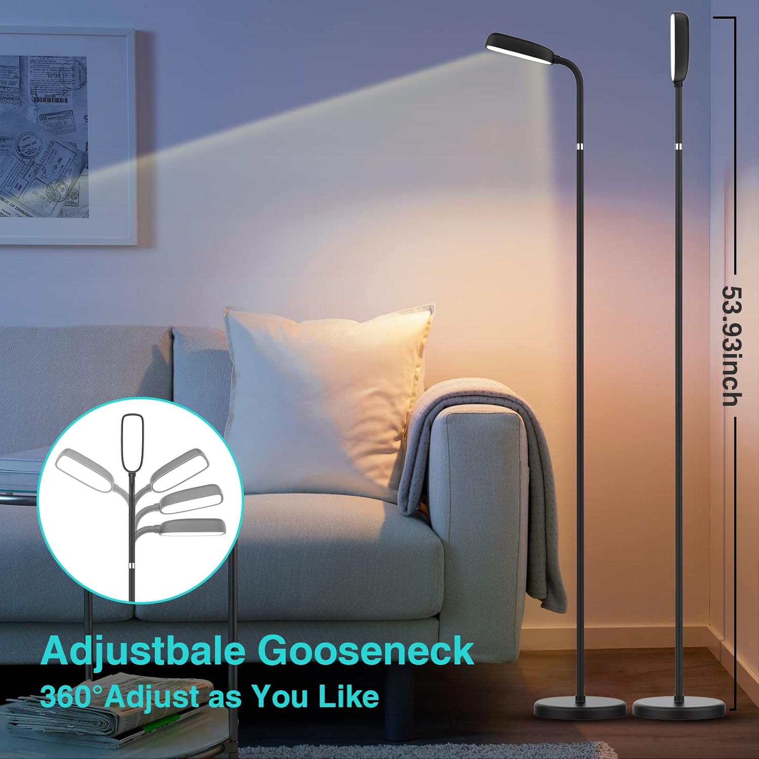 Cordless Floor Lamp, Rechargeable Battery Portable Floor Lamp for Living Room, Battery Operated Lamp, Touch Control for Reading Camping, 3 Color Temperatures Emergency Lighting(Black)