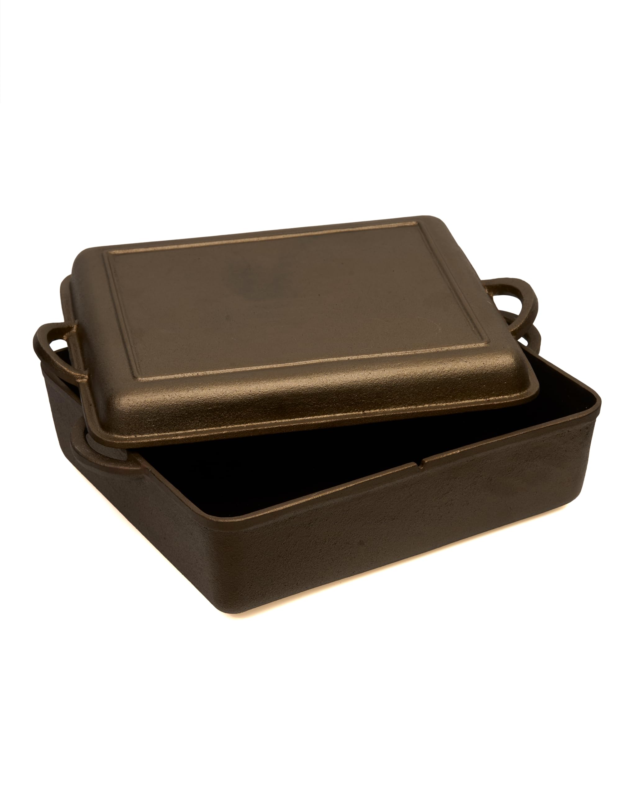 Pott & Flamme handpolierter Gusseisen eingebrannter Bräter 10,8 Liter | Deckel als Grillpfanne | alle Herdarten | auch Induktion