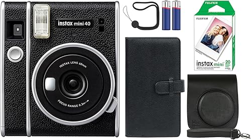 Fujifilm Cámara Instax Mini 40 de película instantánea negra + paquete de 20 impresiones instantáneas Instax