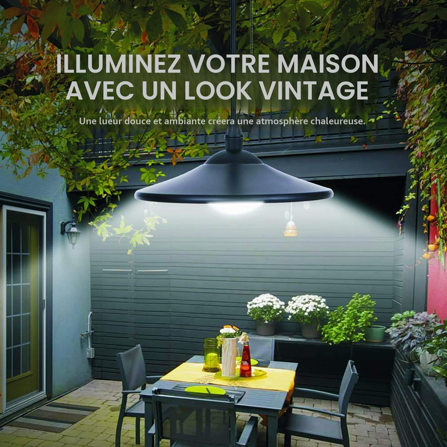 LIXADA Lampe Solaire Extérieur Jardin, Lumières de hangar sensibles à l'énergie solaire suspendues extérieures à LED E27, lampe de décoration pendante étanche avec Télécommande et contrôle en ligne