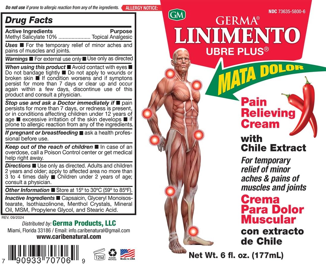 Germa Liniment Udder Plus. Natural Topical Analgesic Ointment. Relief for Pain and Aches in Joints and Back. With Chile Extract. 6 oz. Pack of 3