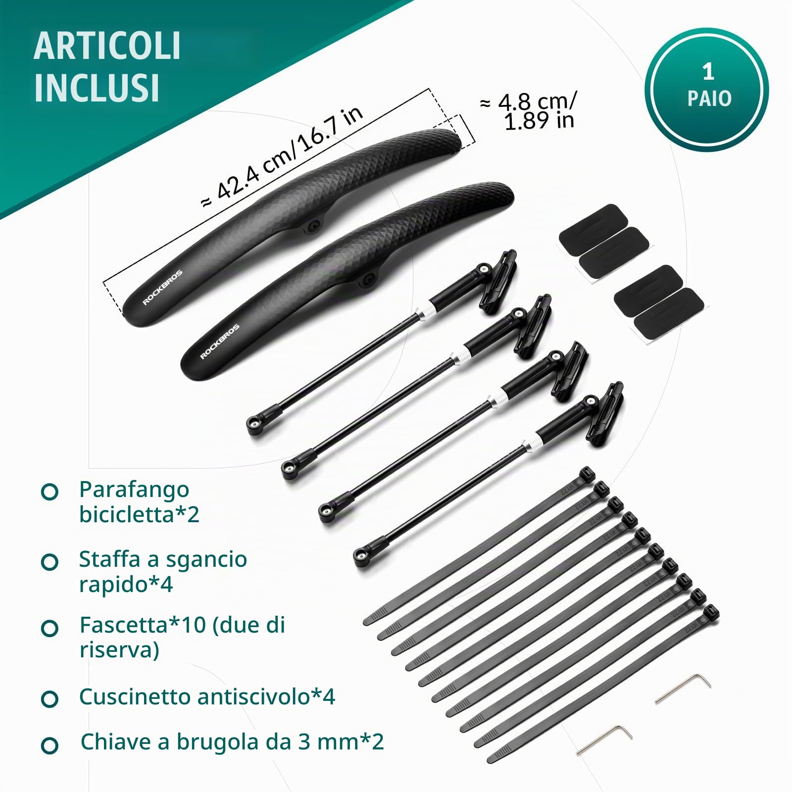 ROCKBROS Parafanghi per Bici da Corsa, Parafango Posteiore e Anteriore, 1 Pezzo/Set 2 Pezzi, Installazione Facile Sgancio Rapido, per Bicicletta 27,5", Universale, Accessori Bici