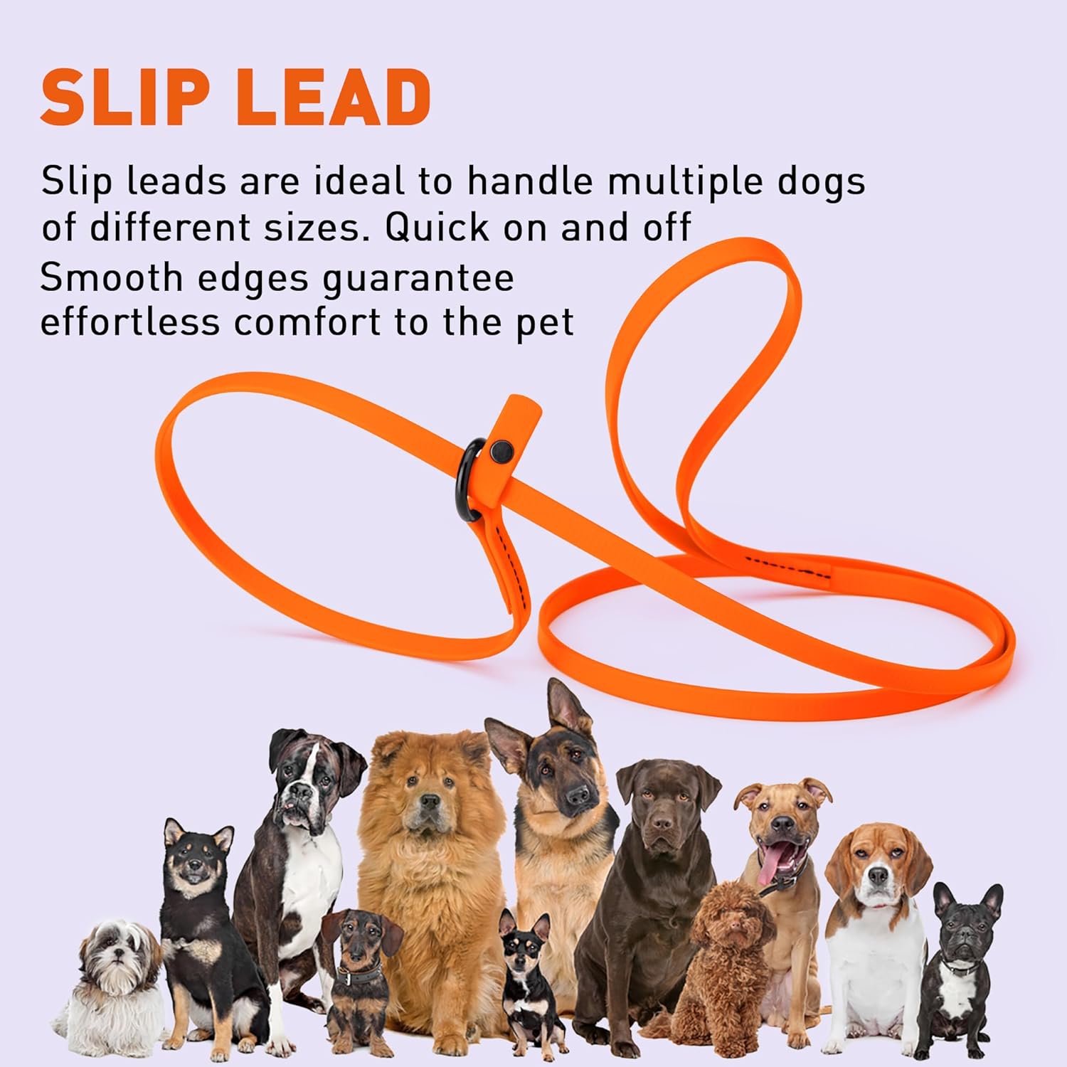 Dogline Biothane Slip Dog Leash - for Small, Medium and Large Dogs - Odor Free Slip Lead, Heavy Duty and Durable Material Kennel Lead - Hunter Orange - 5ft L x 3/8in W