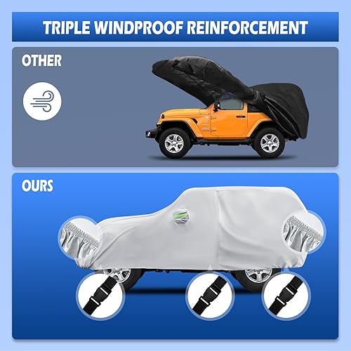 Miniatura 4 de Migaven Car Cover Custom Fit for Jeep Wrangler 2 Door 1987-2025 JK JL CJ YJ TJ, Waterproof Full Exterior Cover Rain Sun Protection with Door Zipper