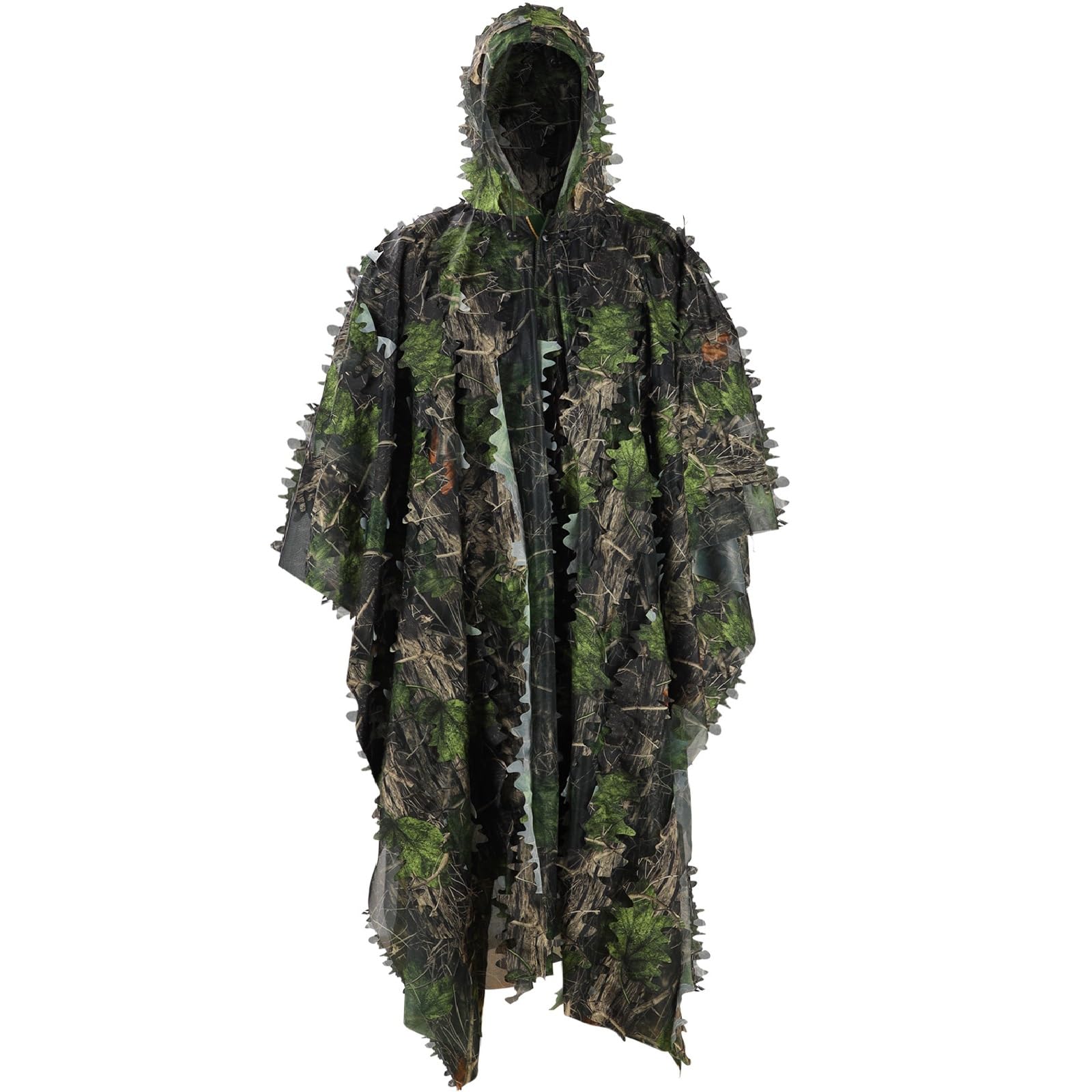 Zicac Outdoor Ghillie Suit 3d Leafy Camo Poncho for Men Hunting Bird Watch Military CS Woodland Hoodie Camouflage Cloak