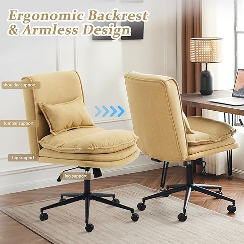 Miniatura 7 de VINGLI Cloud Criss Cross Legged Chair,18" High Back Armless Home Office Desk Chair with Wheels,Wide Adjustable Comfy Padded Seat Task Computer