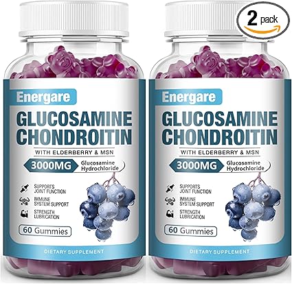 2 Pack 3000mg Glucosamine Chondroitin with MSM Gummies & Elderberry, Extra Strength Joint Support Health, Flexibility, Antioxidant, Immune Supplement Gummy for Adults, Men & Women 120 Counts