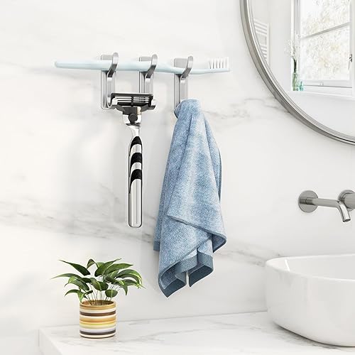 Miniatura 9 de pickpiff Ganchos de pared para abrigo y toalla colgador adhesivo de puerta de 13 libras para baño, dormitorio, RV, armario, plateado, paquete de 4