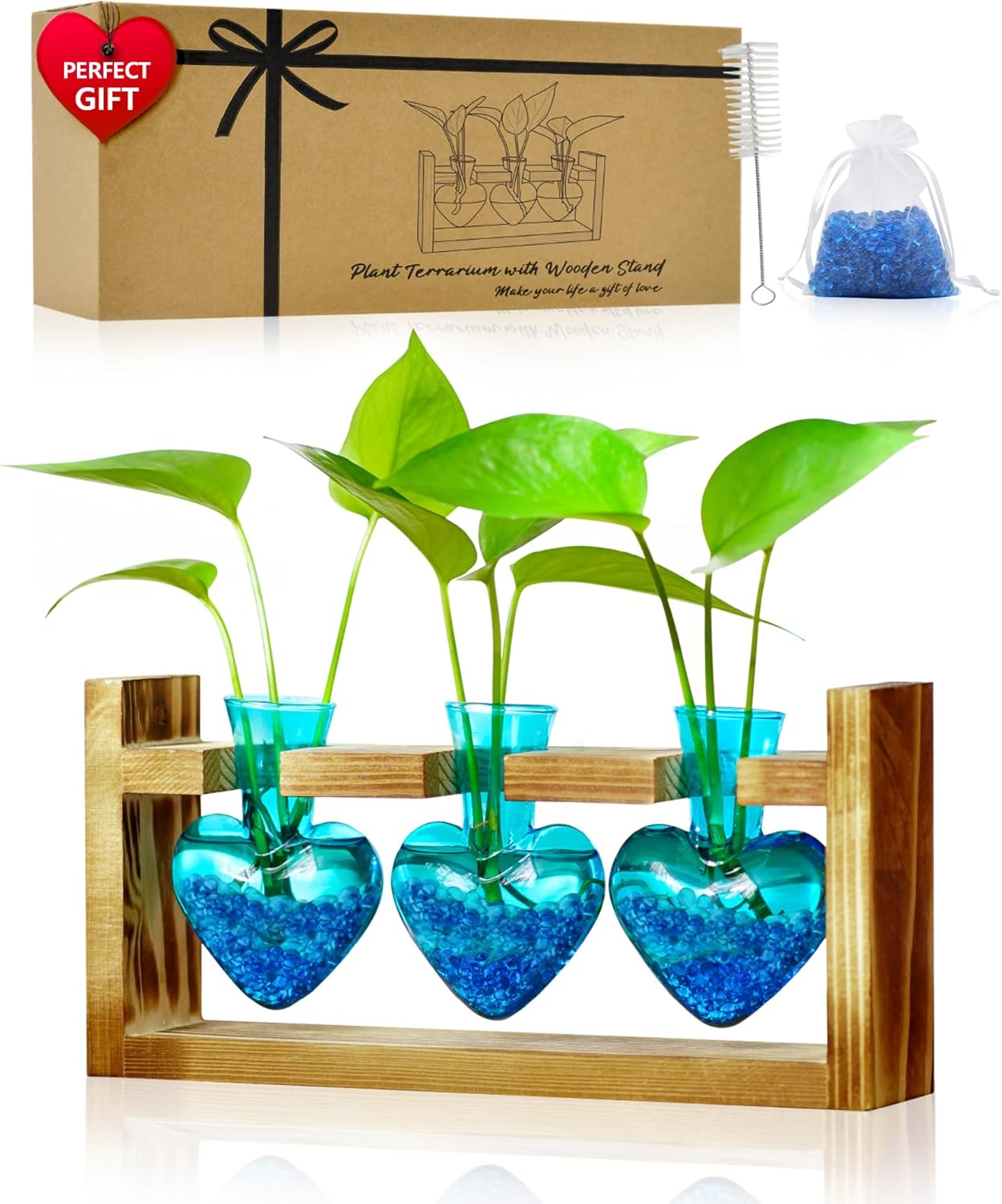 Nacome Plant Terrarium for Office Decor: Birthday Gifts for Plant Lovers Women Mom Wife – Wooden Stand Tabletop Planter 3 Bulb Glass Vase Heart Shaped for Hydroponics Indoor Home Nacome Plant Terrarium for Office Decor: Birthday Gifts for Plant Lovers Women Mom Wife – Wooden Stand Tabletop Planter 3 Bulb Glass Vase Heart Shaped for Hydroponics Indoor Home