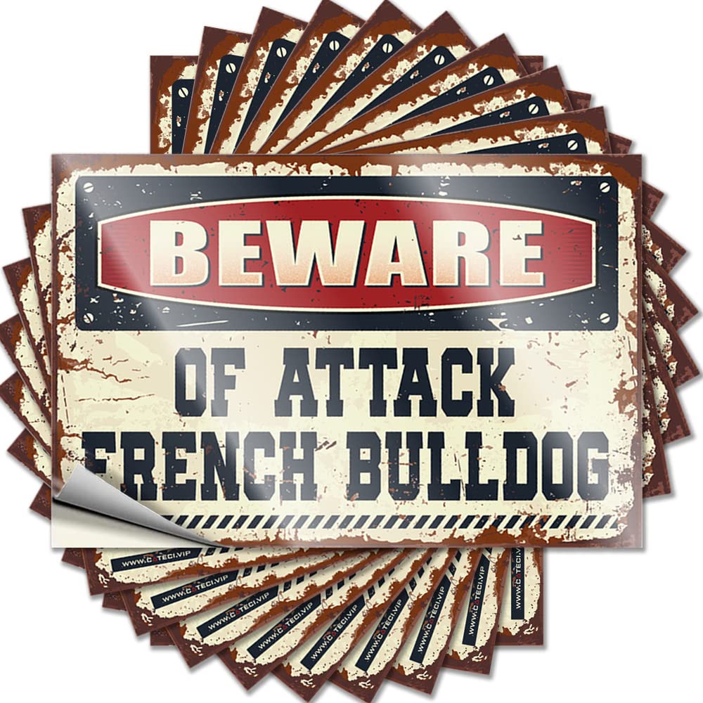 Beware of Attack French Bulldog Sticker Funny Garden Decor | Assorted Reusable Removable Decal Pack(12X18CM)