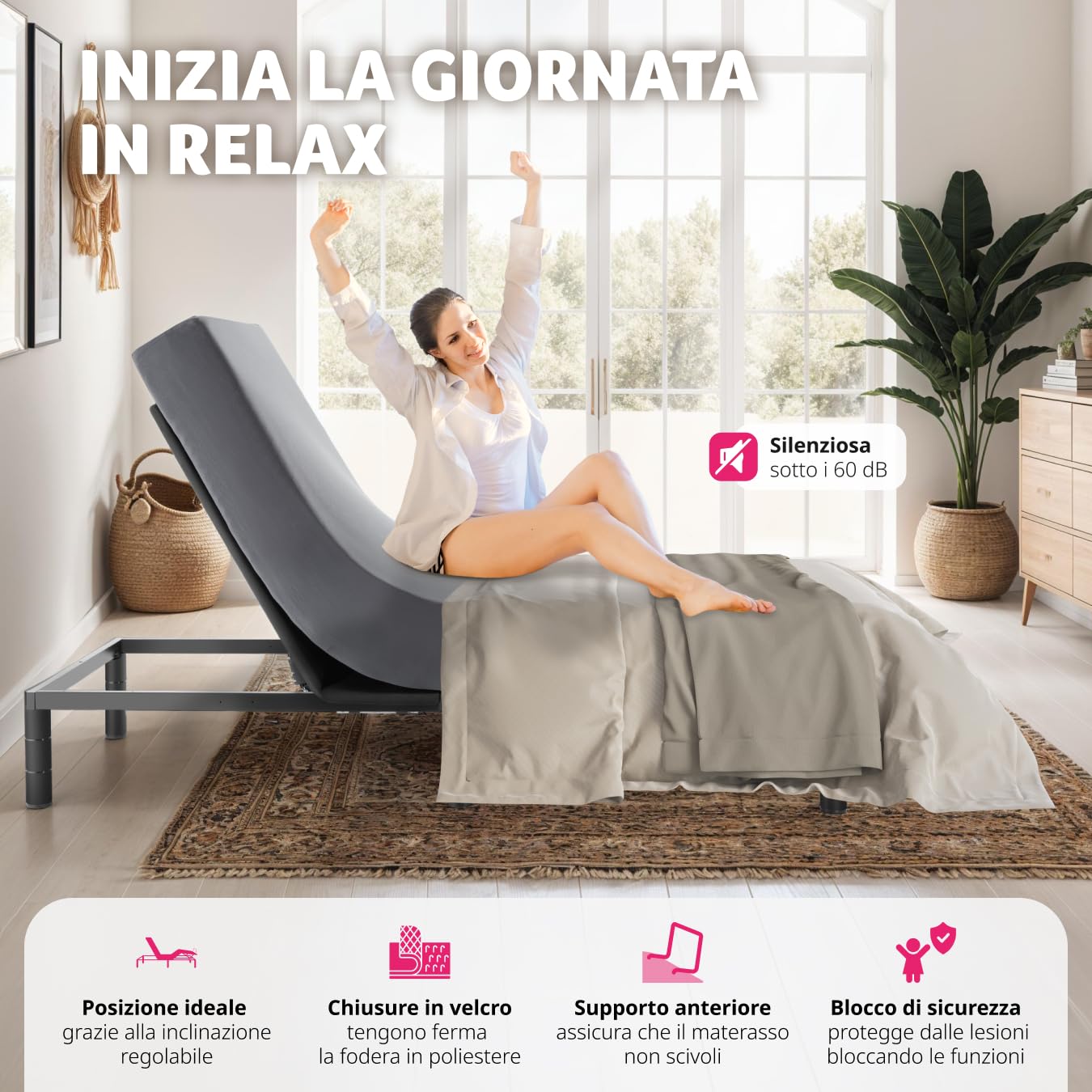 tectake® Letto Regolabile Elettricamente, Letto Regolabile, Elettrico, Due Motori Potenti, Regolazione Continua, Telecomando, Telaio In Acciaio - Antracite/Nero