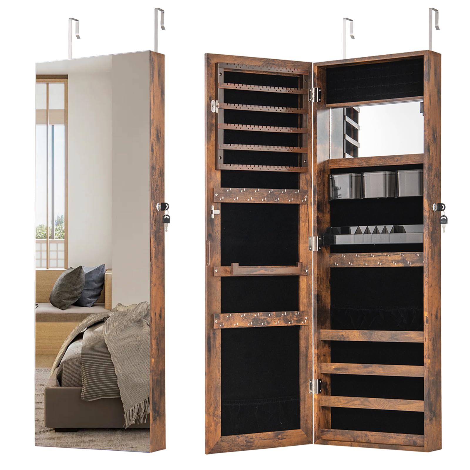 Specchio Portagioie Da Parete 110x37x10 Cm - Armadio Con Chiusura A Chiave Per Gioielli - Foto 10