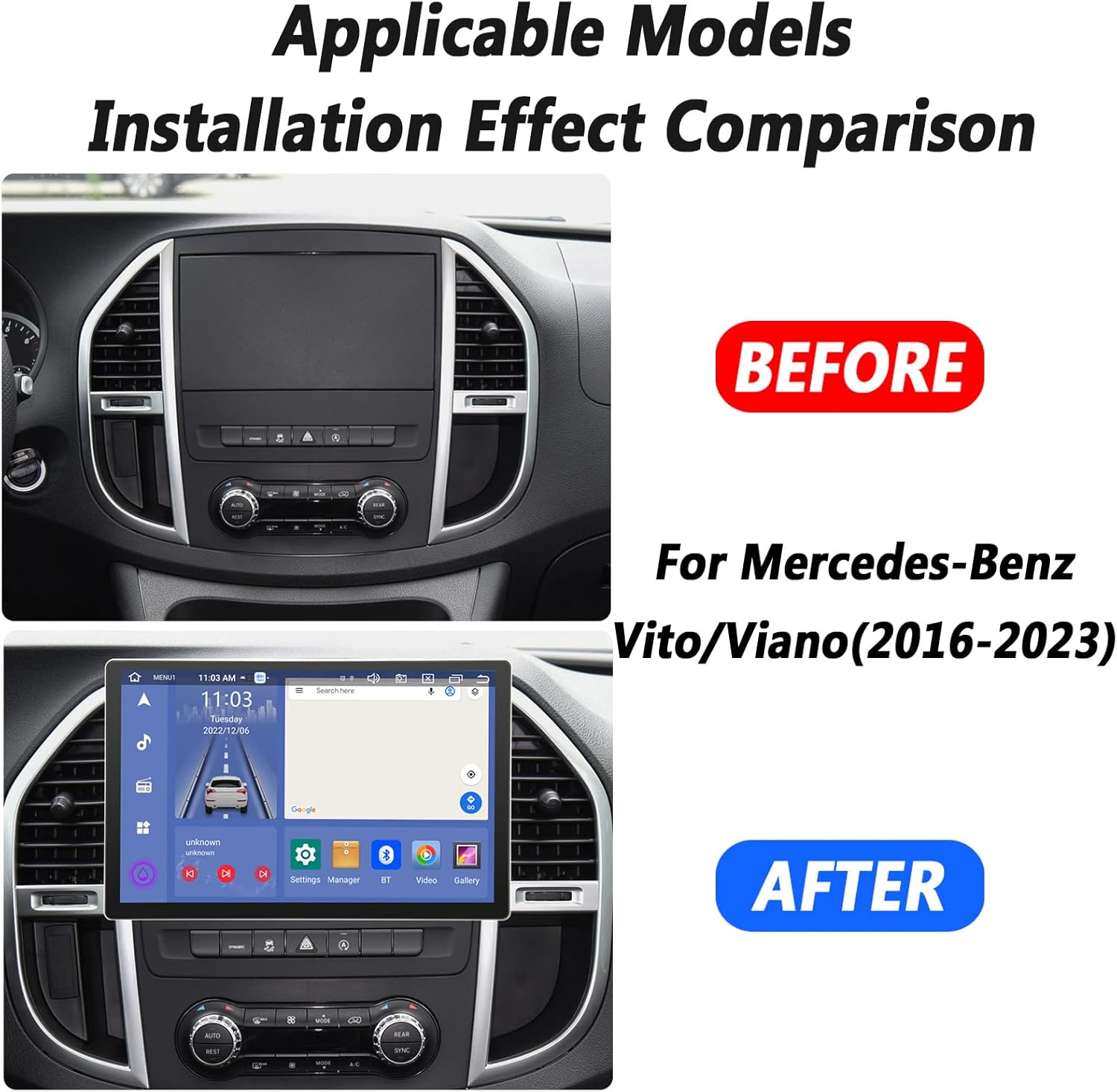 NEW 13.3 inch Multifunctional Car Screen for Mercedes-Benz Vito/Viano 2016-2023,Android Car Radio Stereo,Touch Screen Auto Navigation System with Carplay GPS WiFi Bluetooth FM Mirror Link(S