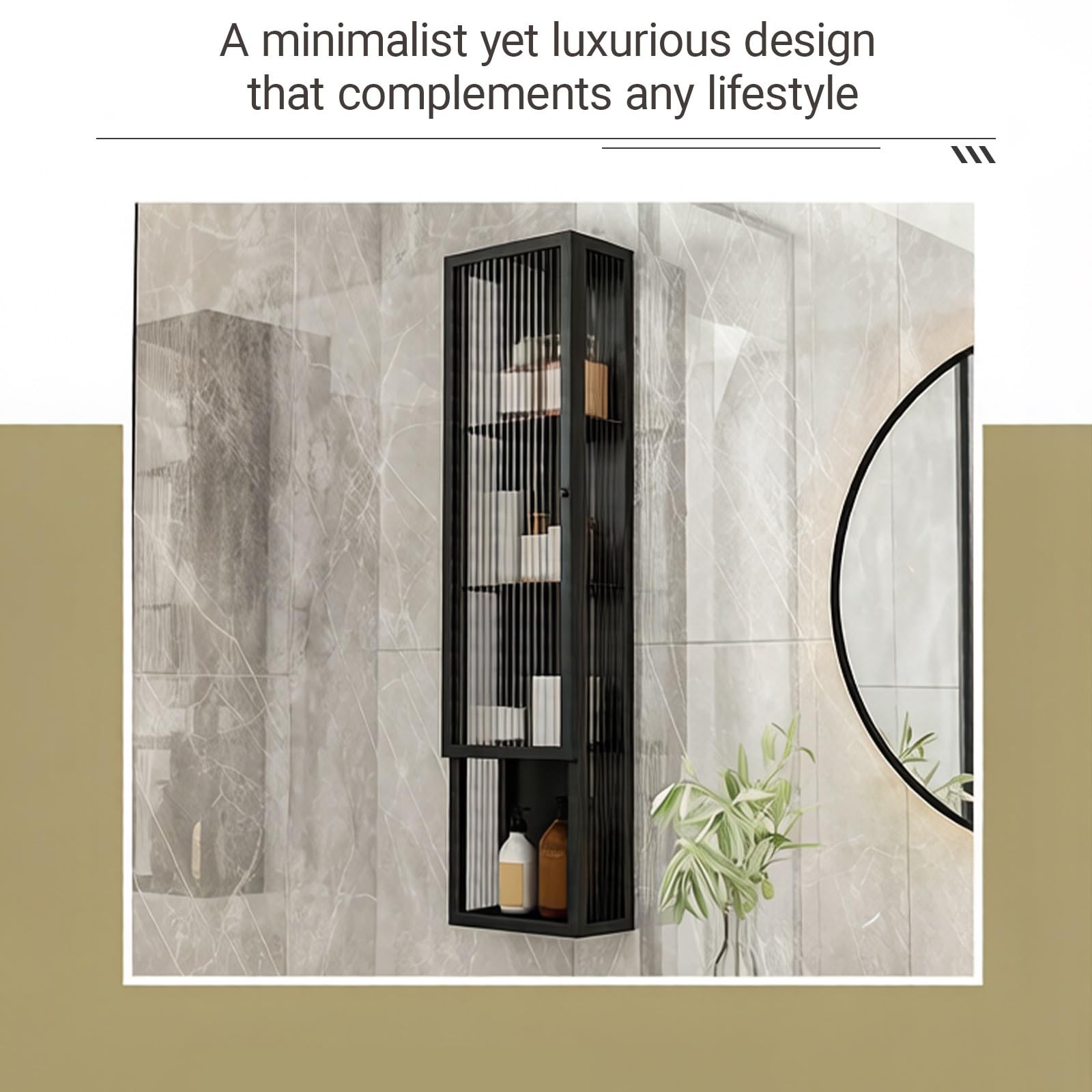 Armario de baño montado en la pared con puerta de cristal, marco de metal, solución de almacenamiento estrecha para cocina y lavandería