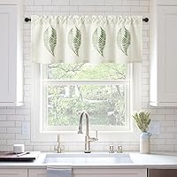 Vista 7 de VOGOL Cortinas bordadas de hojas, cenefas texturizadas de lino estilo rústico para ventana de cocina, patrón de hojas con bolsillo para barra