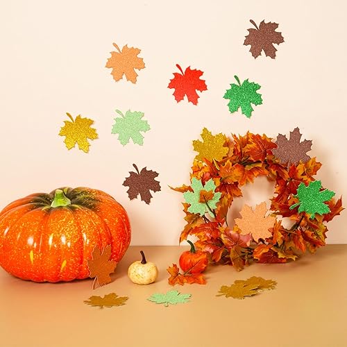 Miniatura 4 de 120 piezas de hojas de arce otoñales con purpurina, hojas de arce, hojas de arce, decoración de tablero de anuncios de una sola cara con purpurina