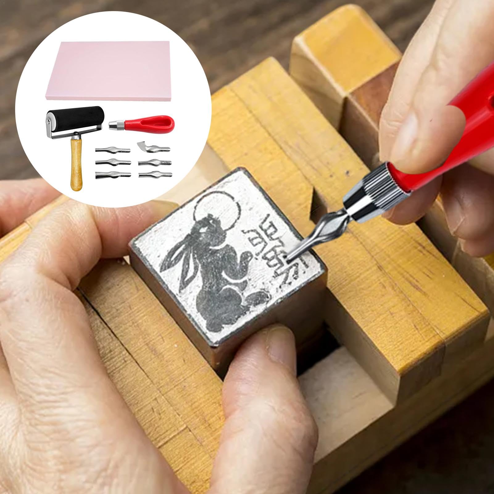 Kit de en caoutchouc, kit de gravure, bloc de sculpture en