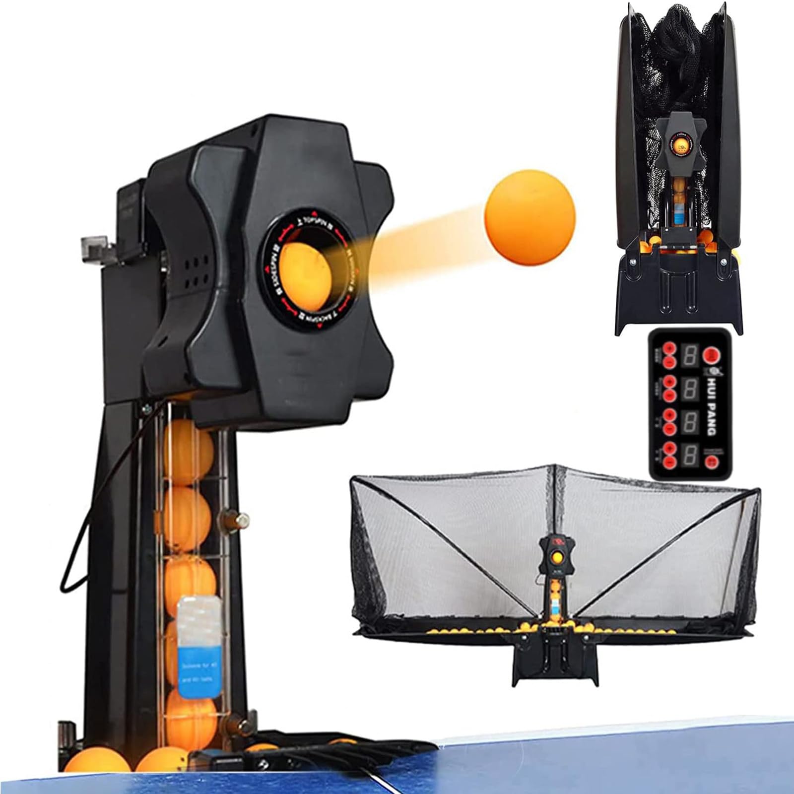 Robot Ping Pong,palline ping pong,50W Macchina Automatica per Palline Ping Pong,100 palline+2 ruote ricambio+retino raccogli palline+telecomando+asta porta-retino+Può contenere 300 palline