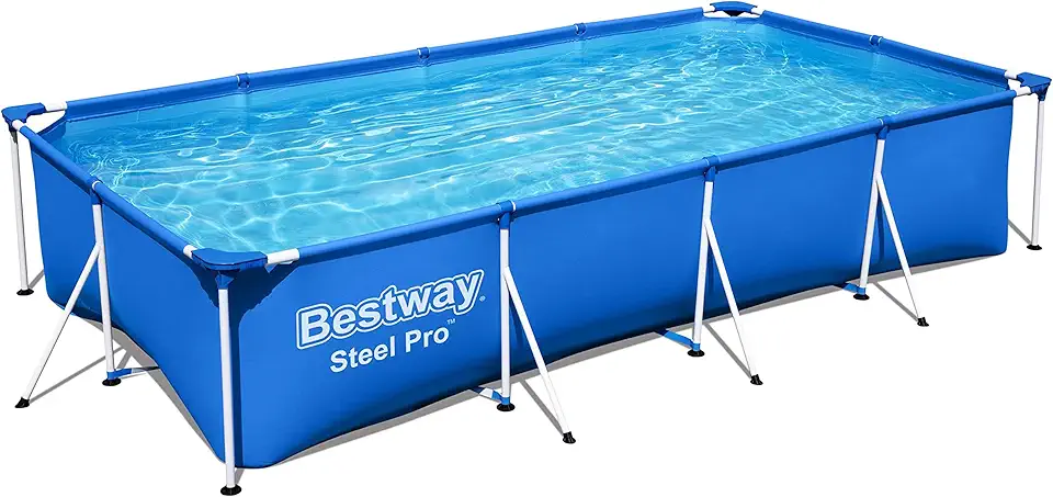 Piscines & spas gonflables été 2026 : 50 modèles pour rafraichir ton jardin Bestway Steel Pro Frame Piscine carrée sans Pompe en Acier Bleu 300 x 201 x 66 cm 56404