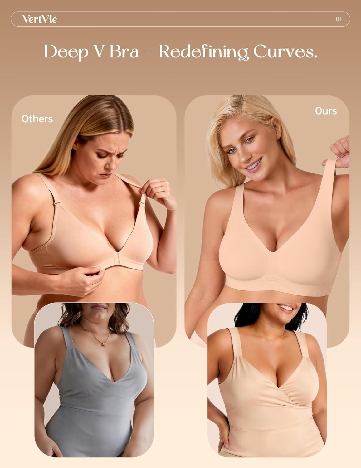 Vertvie 2026 Womens Wireless Jelly Bras Push Up Cup-Engineered Support Deep V Lift Bra Seamless No Underwire T-Shirt Bralette - Image 3