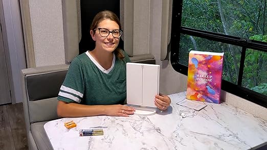 HUONUL Makeup Mirror Vanity with Lights, 2X 3X 10X Magnification, Touch Control, Trifold Mirror, Dual Power Supply, Women Gift(White)