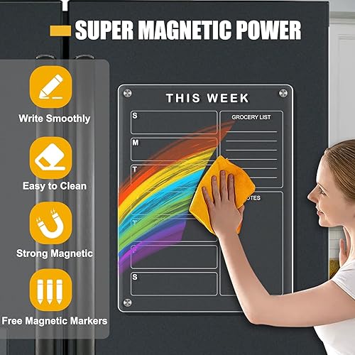 Miniatura 2 de QUEENLINK Calendario acrílico magnético para refrigerador, pizarra de borrado en seco acrílico transparente de 12 x 16 pulgadas, tablero