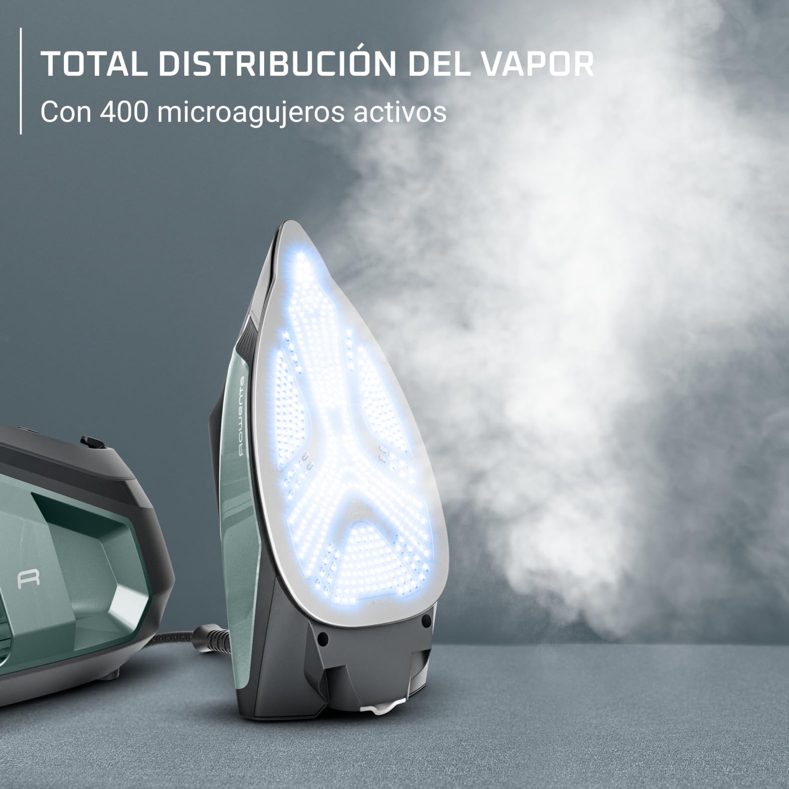 Rowenta Force Pro 500, Centro de planchado, 7,5 Bares, Golpe de vapor de 550 g/minuto, Tecnología Quicksteam, Ahorra energía, 2 modos ECO y MAX, Eucalipto y negro, VR9042F0