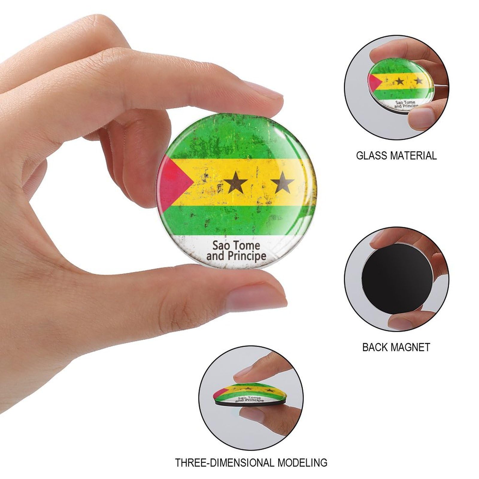 Glas-Kühlschrankmagnete "It's in My DNA Sao Tome" und Principe-Flagge, kleine Magnete, Nationalfeiertag, Gedenkmagnete für Schule, Zuhause, Küche, Büro, Klasse, Whiteboards, 4 Stück
