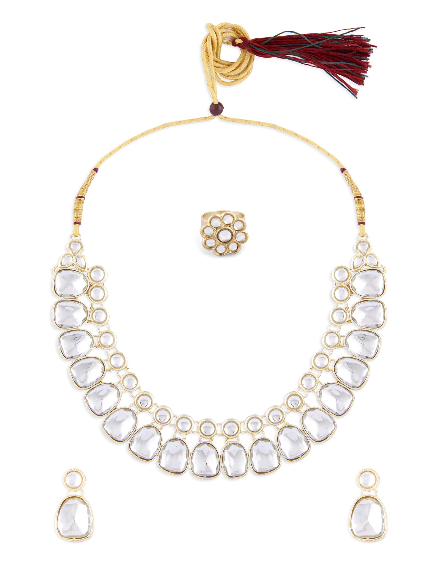 ZAVERI PEARLS Gold Tone Dazzling Kundan Statement Necklace Earring & Ring Set For Women-ZPFK15659 (B0BV2VB5B6) Amazon Price History, Amazon Price Tracker