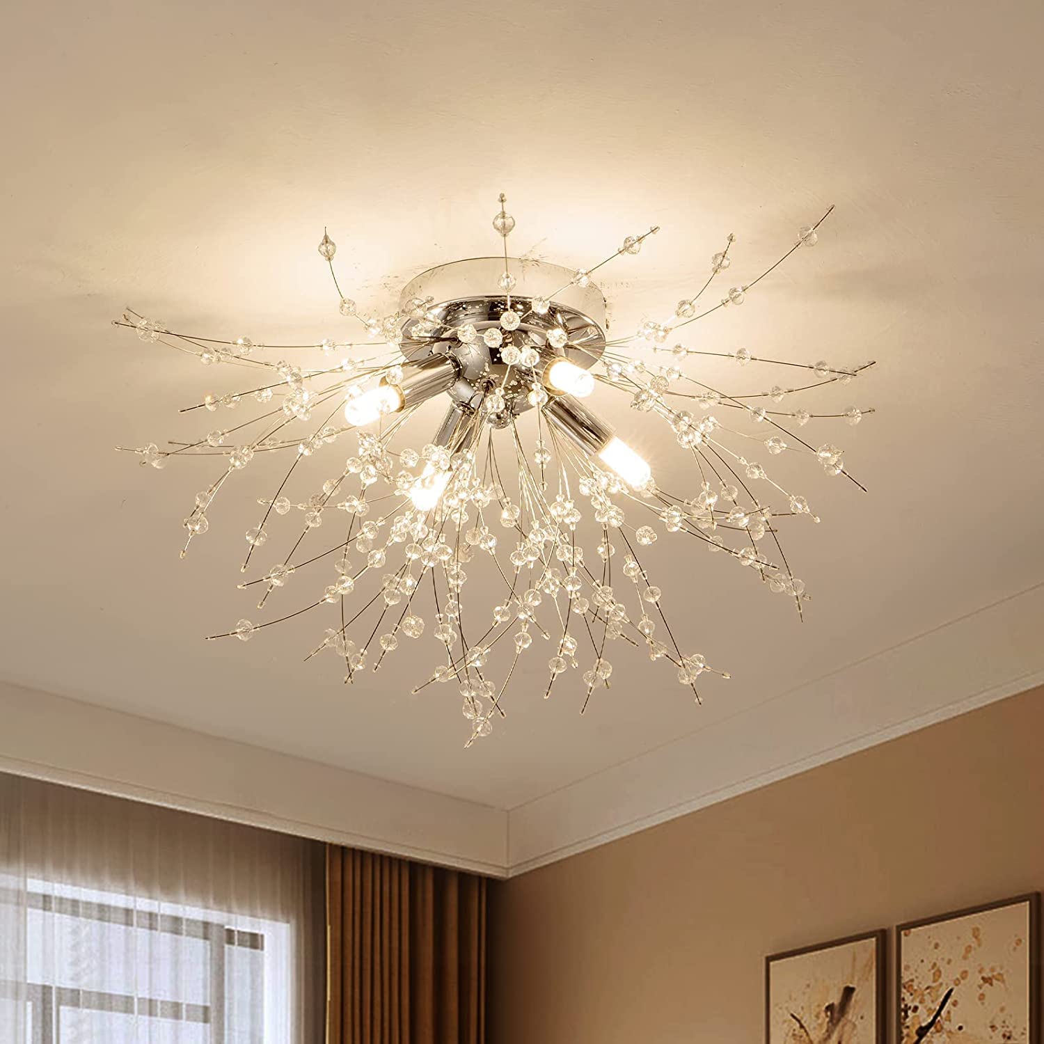 Plafonnier satellite cristal luxe luminaire artistique chic - 7