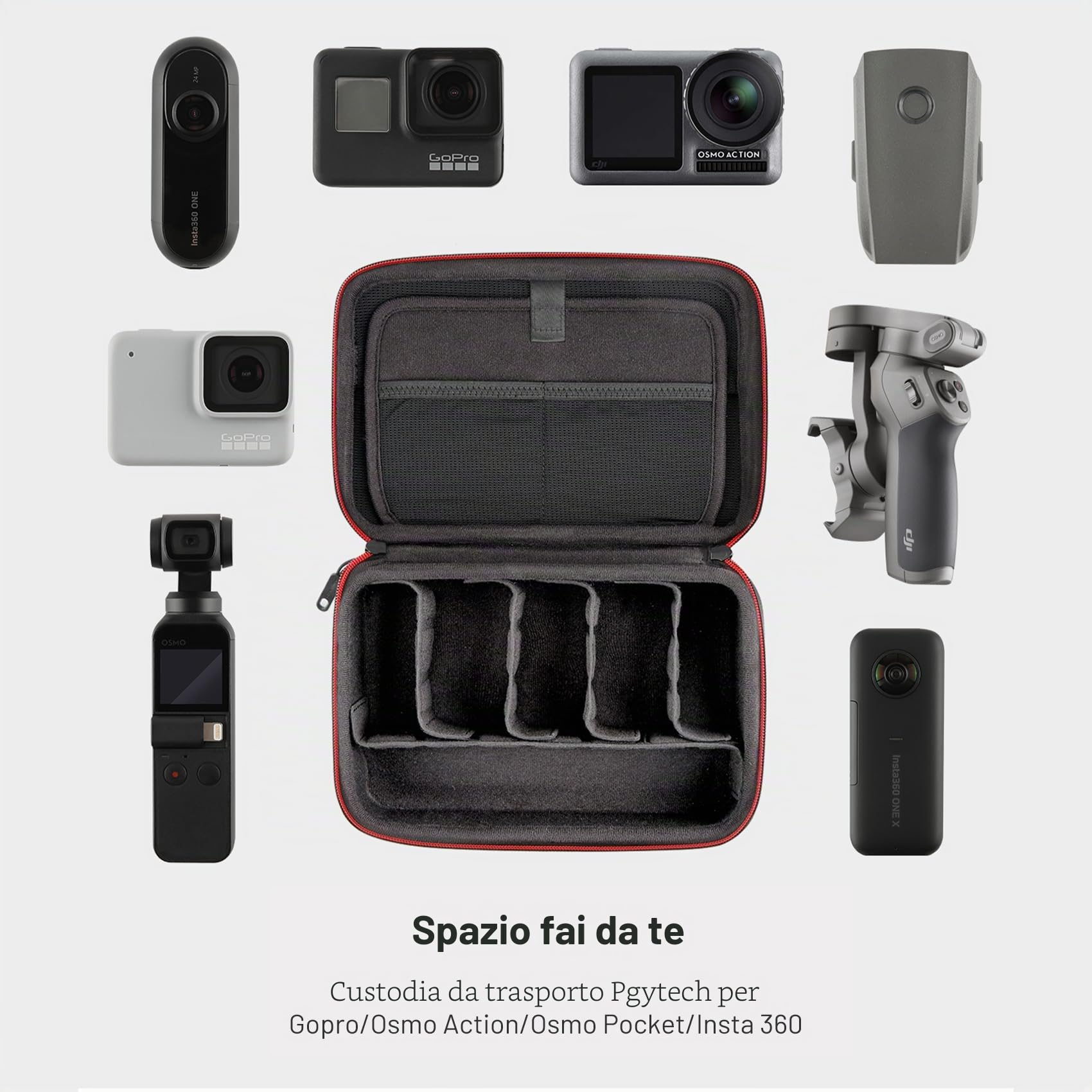 PGYTECH Fotocamera Custodia Portaoggetti Borsa a Mano per DJI OSMO 360/Action 6/Pocket 4/3/Mobile 3, per Gopro 13, per DJI FPV Batteria Maniglia Borsa, per Insta360 Ace Pro 2/X5