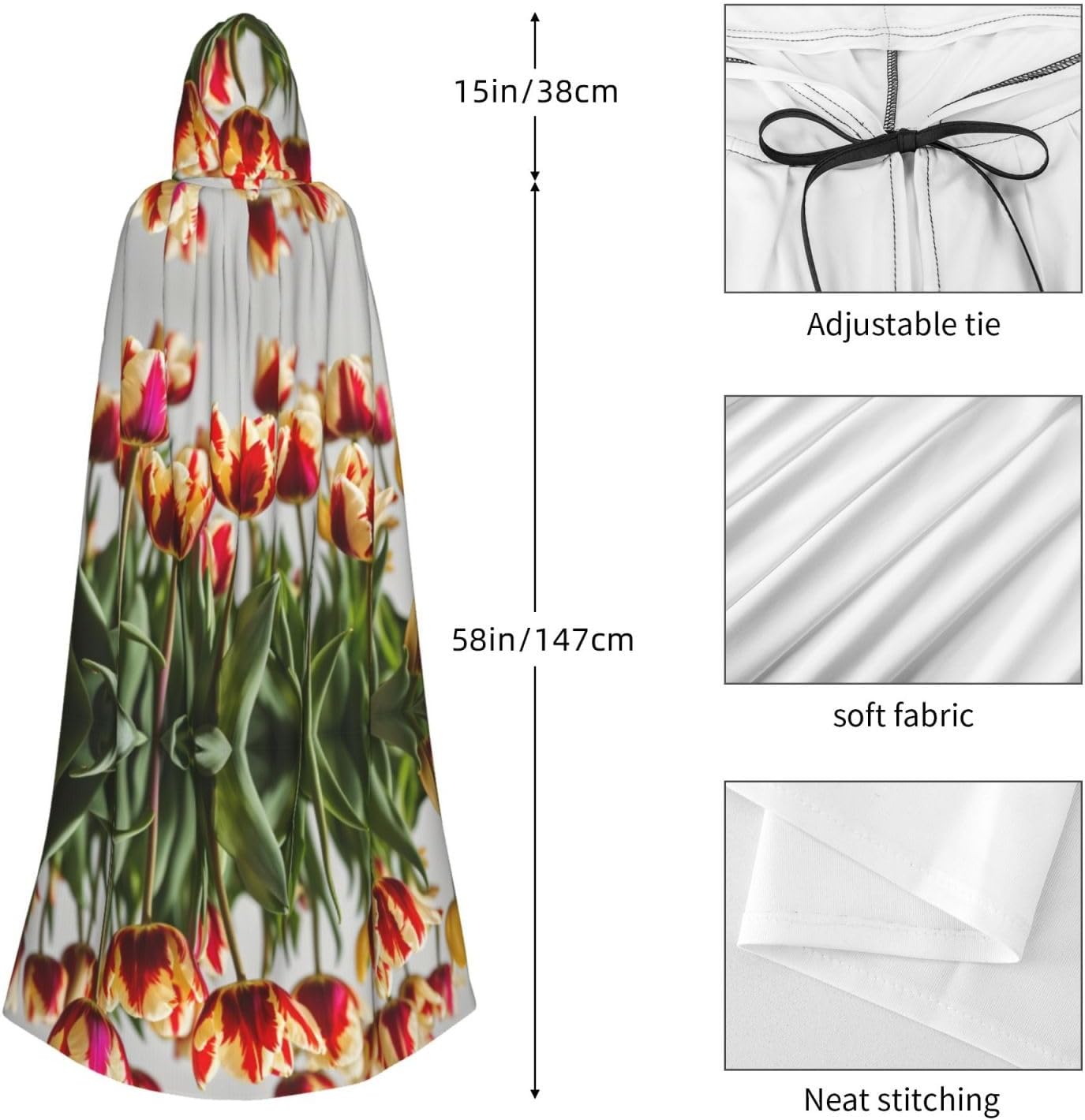 Colorful Tulips print Adult Carnival Festival cape Cosplay cape Gothic-themed party costume robe Witch
