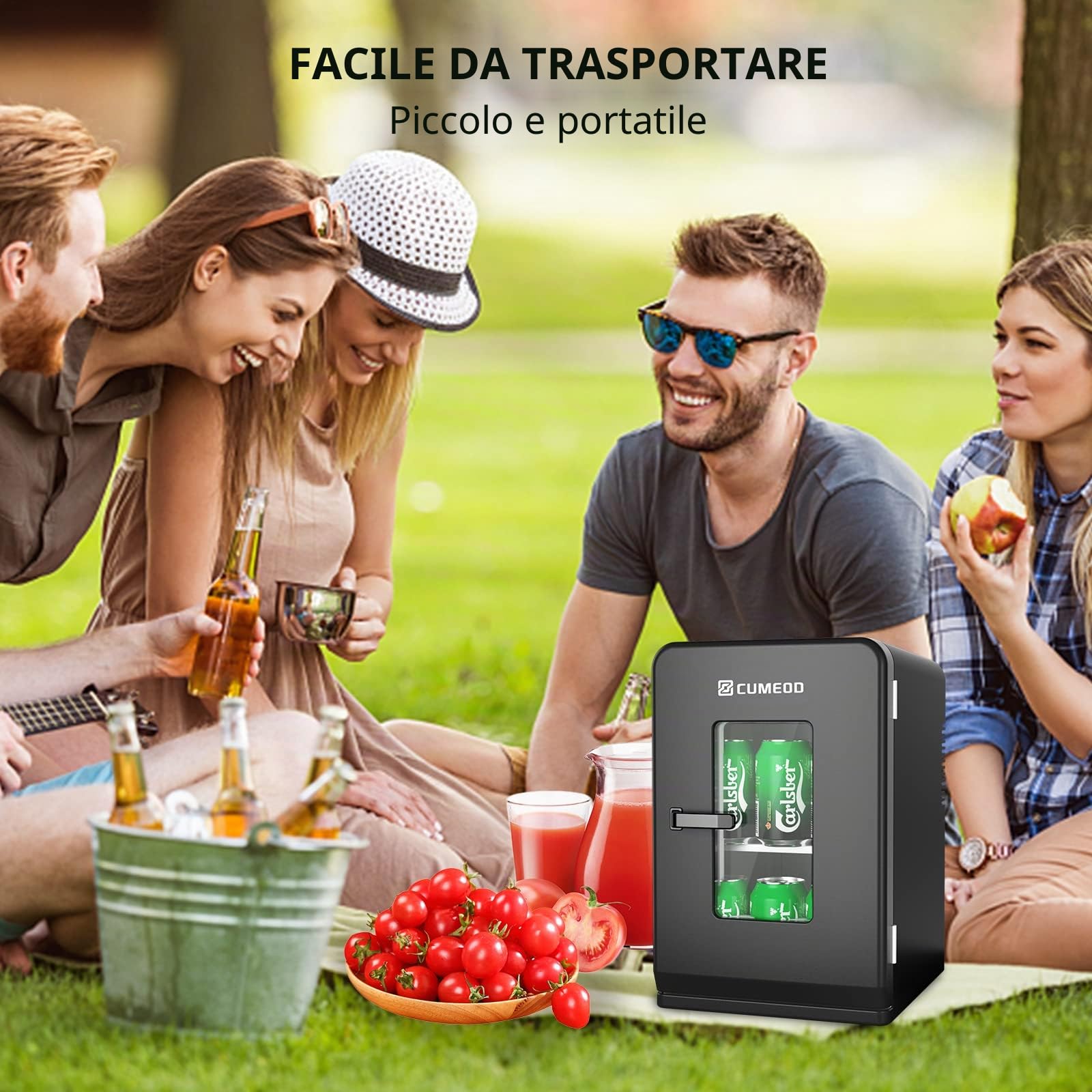 Cumeod Mini Frigo da 15 Litri/21 Lattine, Frigorifero Piccolo con Funzione di Raffreddamento e Riscaldamento, 220V AC/12V DC per Casa, Ufficio e Viaggio, Cosmetici, Bevande, Cibo, Mode Max et ÉCO