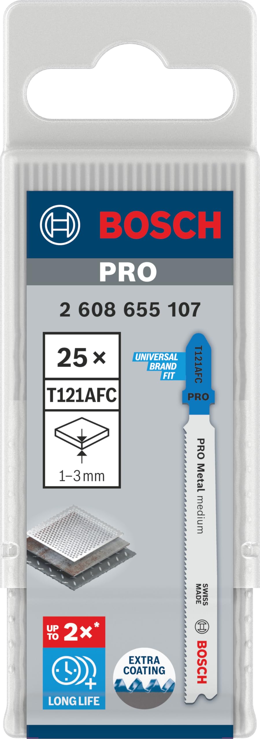 Bosch PRO Metal Medium T121AFC - 25 lame per seghetto alternativo (per lamiere d'acciaio, lamiere d'acciaio, lunghezza 92 mm, accessori professionali)