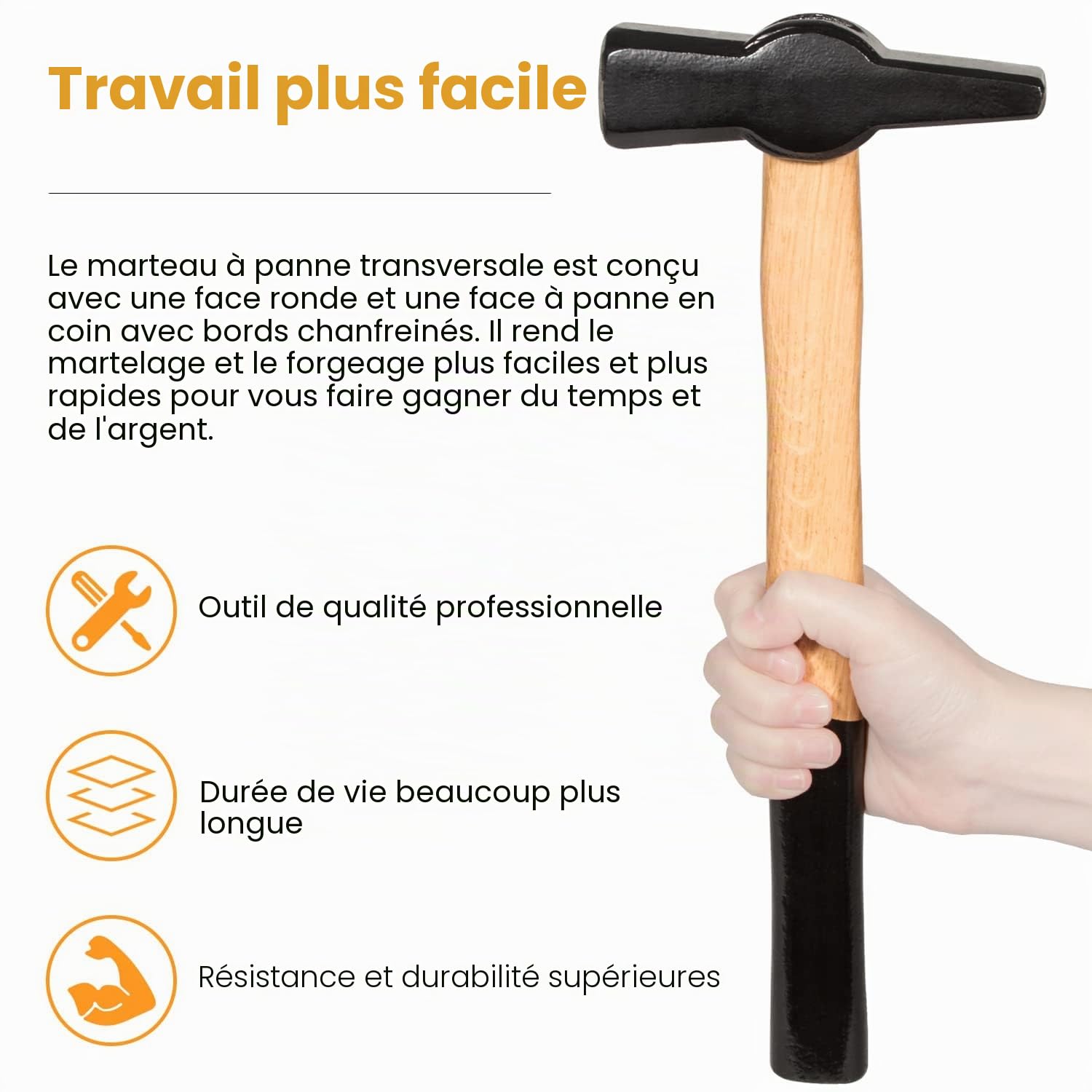 000811-1000 Marteau forgé 1000 g (000811-1000) Outil de forgeage professionnel pour le travail des métaux